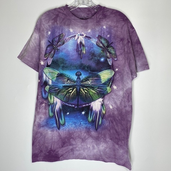 The Mountain Tops - The Mountain Purple Tie Dye Mystical Dragonfly Tshirt Medium